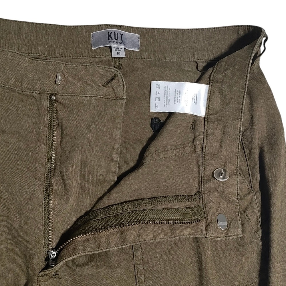 Kut from the Kloth Topaz Wide Leg Linen Blend Pants Olive Green Earthy Size 10 - Picture 6 of 9